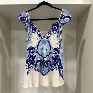 Anthropologie Maeve NWT Sleeveless Blue and White Printed Top, Size 8